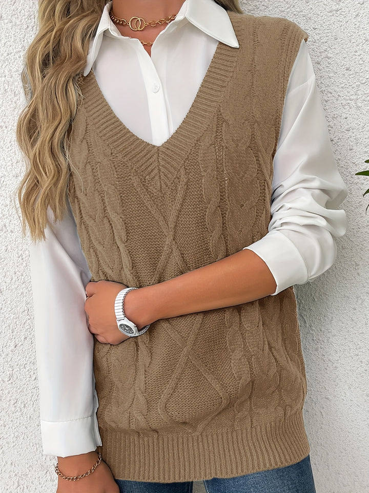 Ramona | Cable-Knit V-Neck Sweater Vest