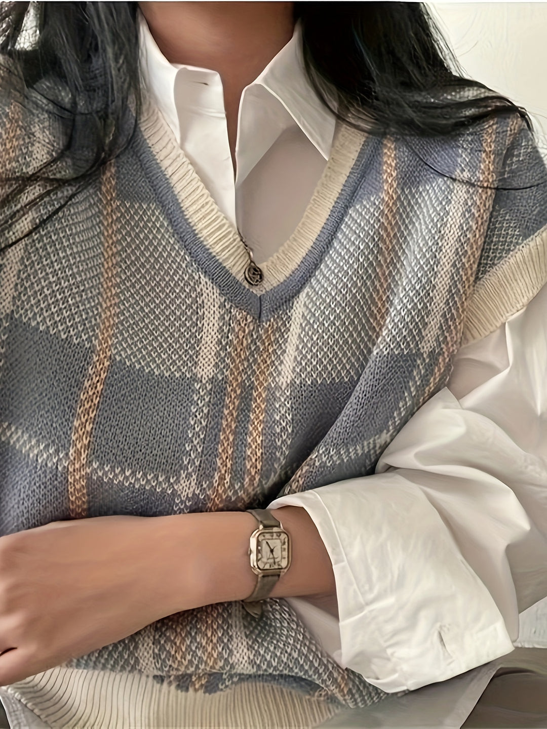 Cynthia | Vintage Argyle V-Neck Sweater Vest