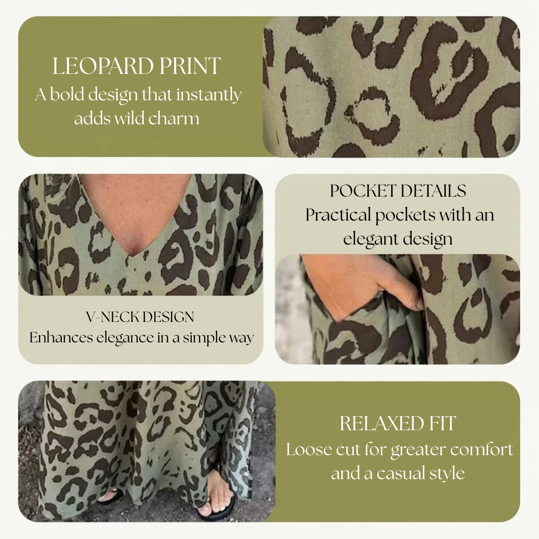 Carina | Stylish Long V-Neck Leopard Dress