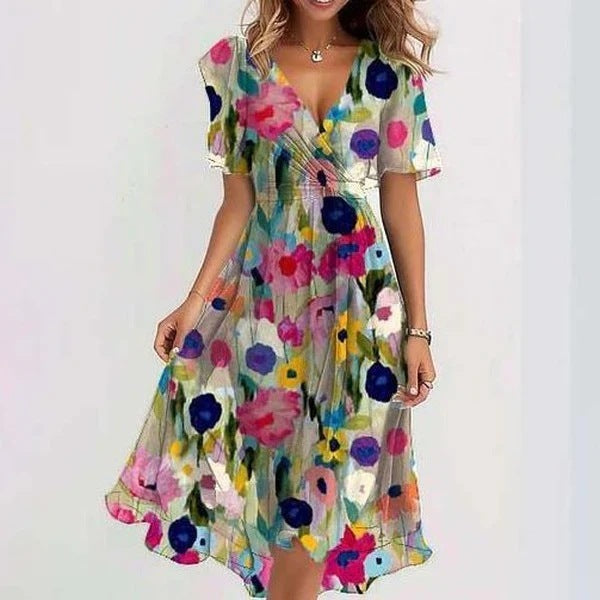 Paloma | Elegant Short Sleeve Printed Dress