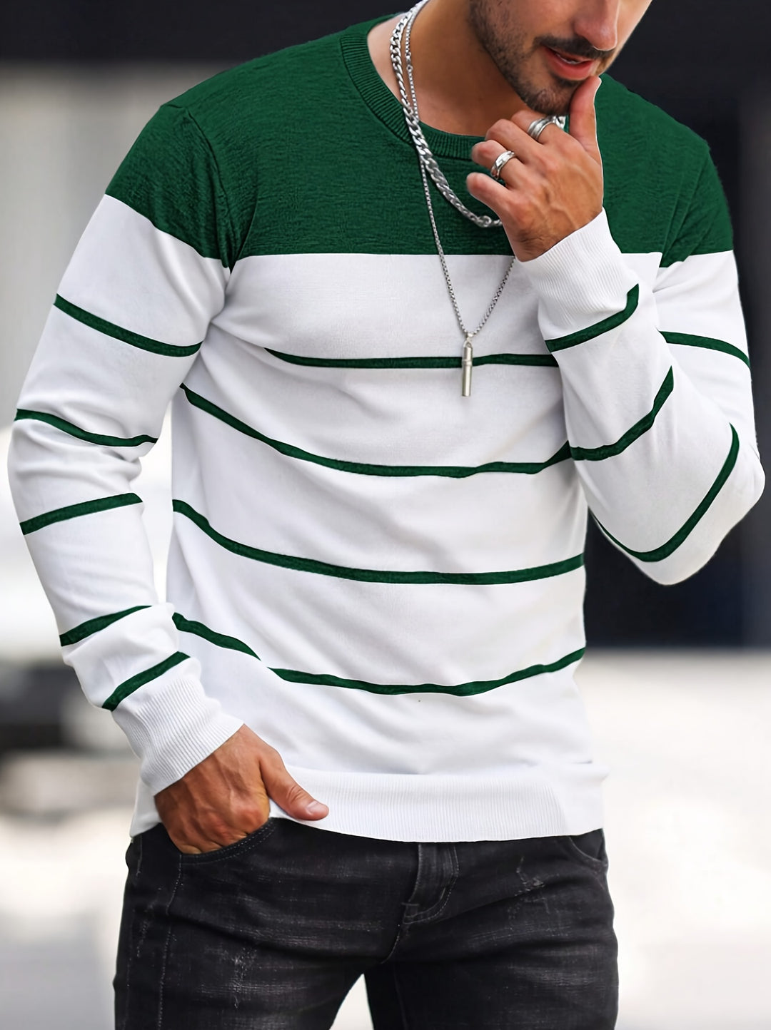 Declan | Colour-Block Striped Crew Neck Sweater