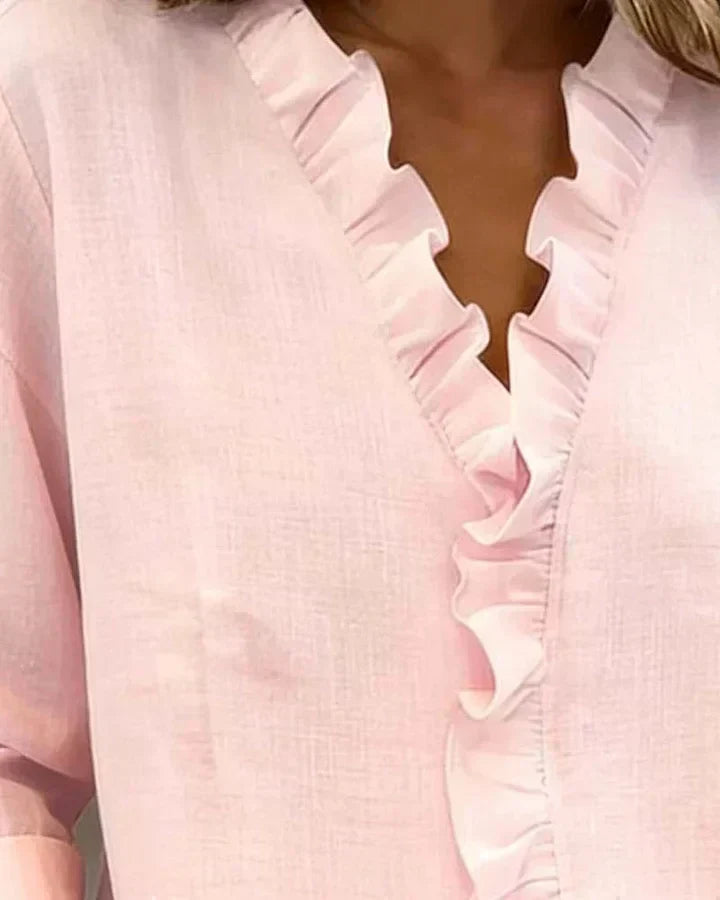 Cayla | Elegant V-neck Ruffles Blouse