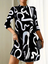 Noelle | Abstract Monochrome Print Tunic Dress