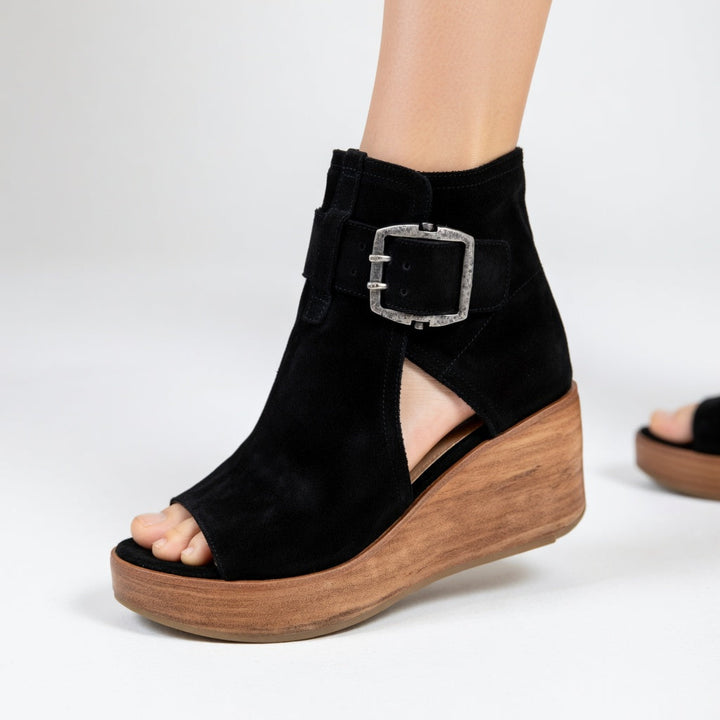 Macy | Stylish Buckle Open Wedge Ankle Boots