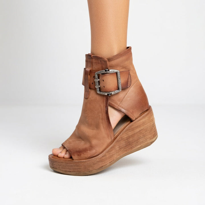Macy | Stylish Buckle Open Wedge Ankle Boots