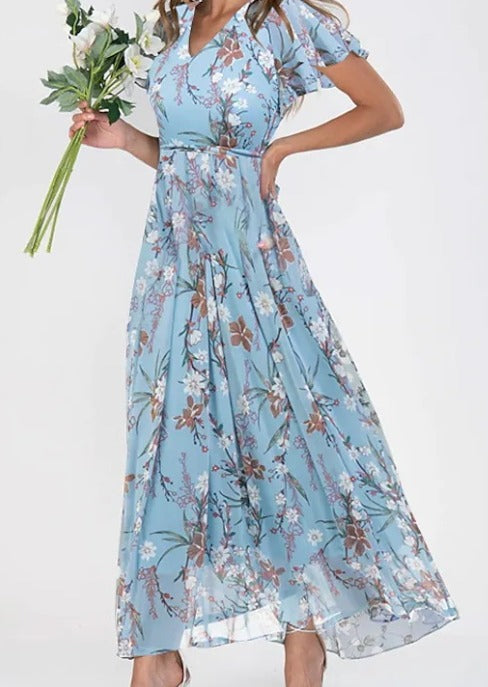 Lilia | Elegant Floral Short Sleeve Dress
