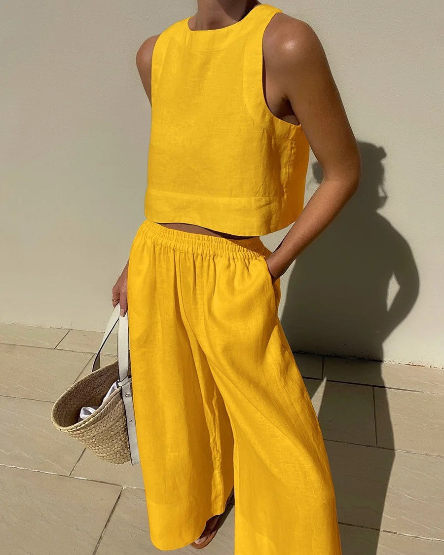 Sabrina | Casual Sleeveless Shirt and Pants Set