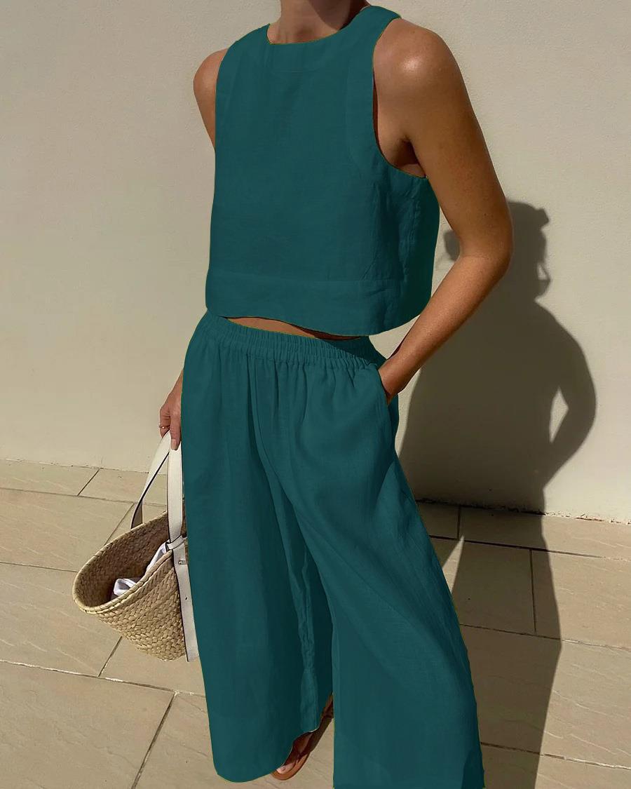 Sabrina | Casual Sleeveless Shirt and Pants Set