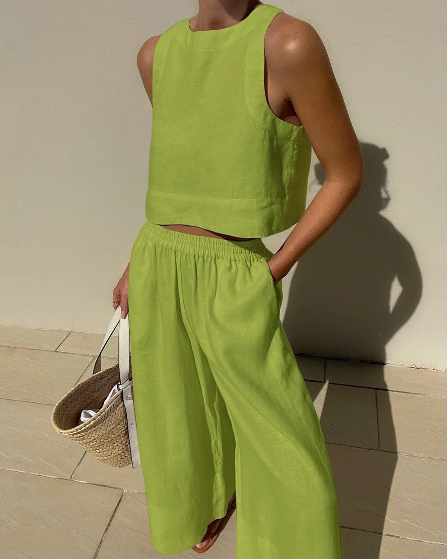 Sabrina | Casual Sleeveless Shirt and Pants Set