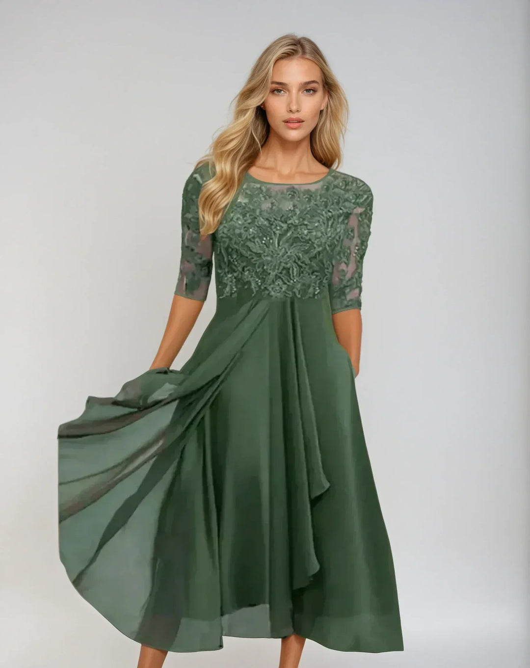 Haisley | Elegant Floral Sleeve Midi Dress