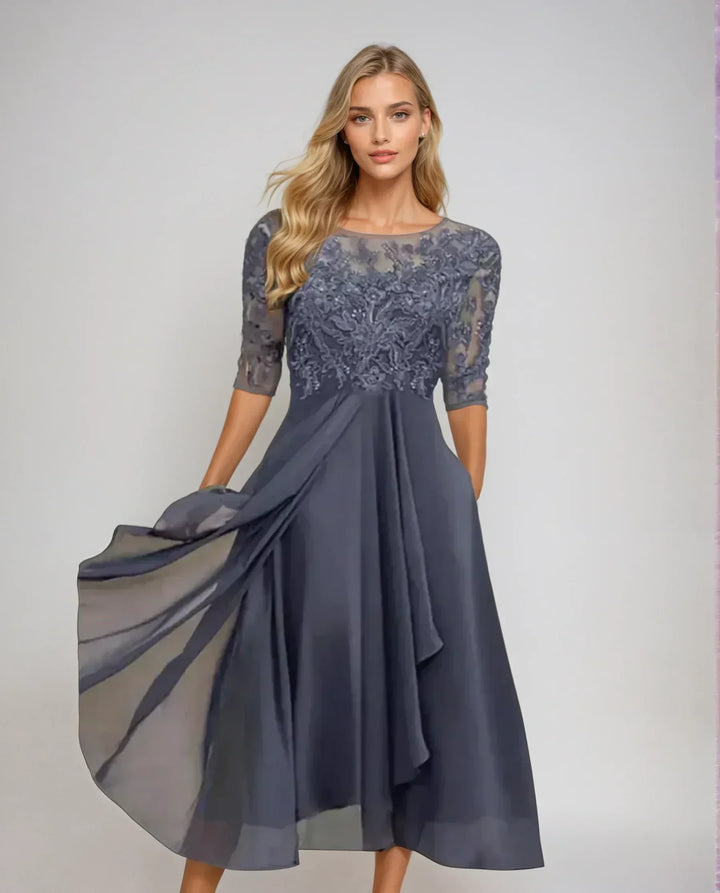 Haisley | Elegant Floral Sleeve Midi Dress