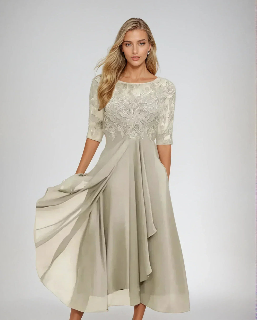 Haisley | Elegant Floral Sleeve Midi Dress