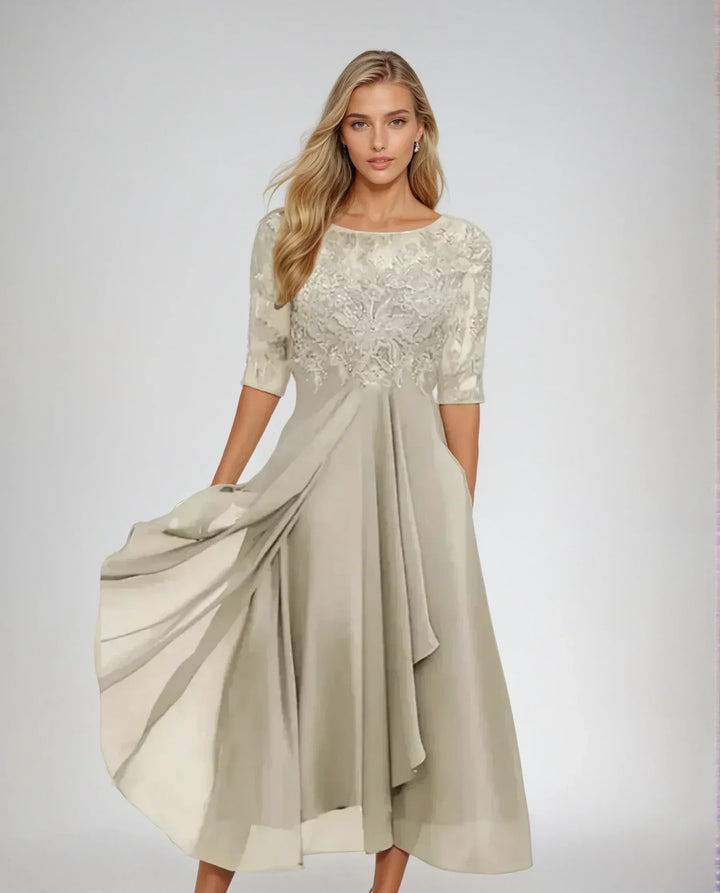 Haisley | Elegant Floral Sleeve Midi Dress