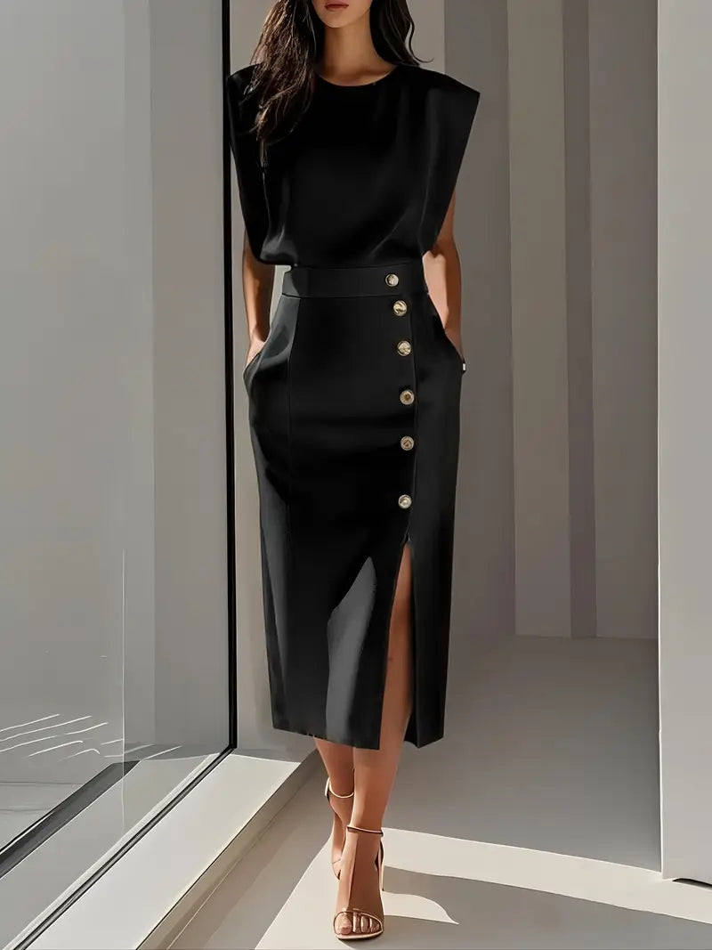 Sabrina | Stylish Side Slit Midi Dress