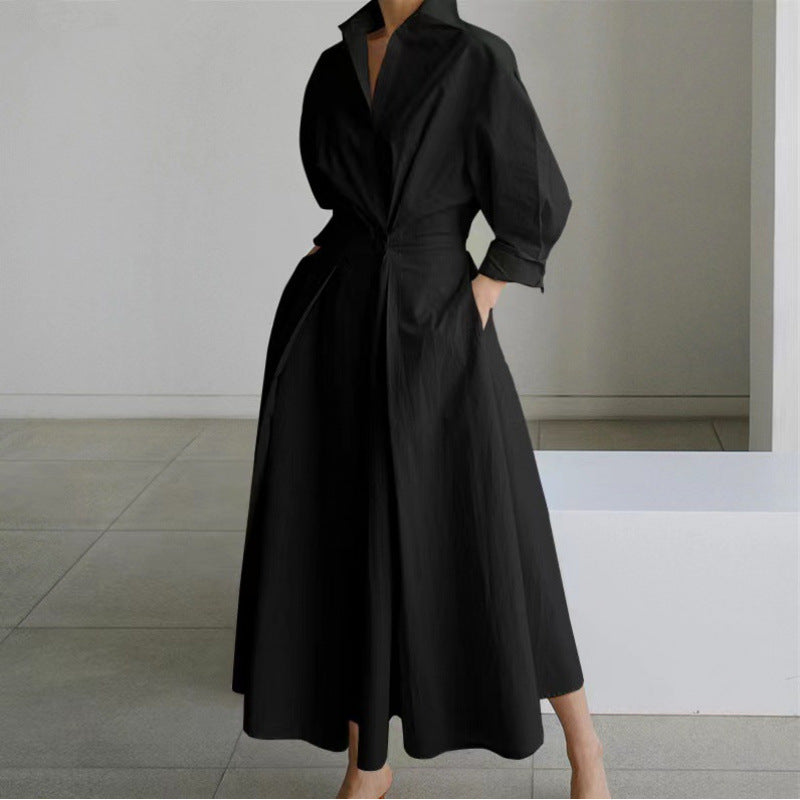 Aloria | Elegant Front Wrap Collared Maxi Dress
