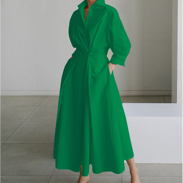 Aloria | Elegant Front Wrap Collared Maxi Dress