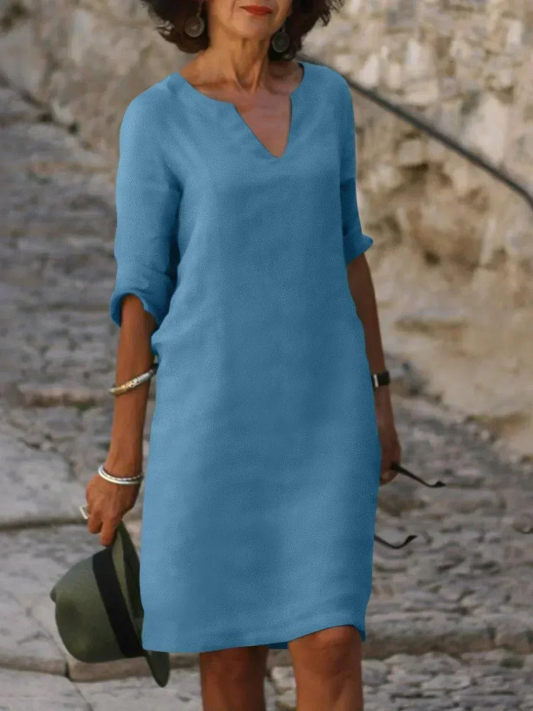 Rosalie | Elegant V-Neck Draped Midi Dress