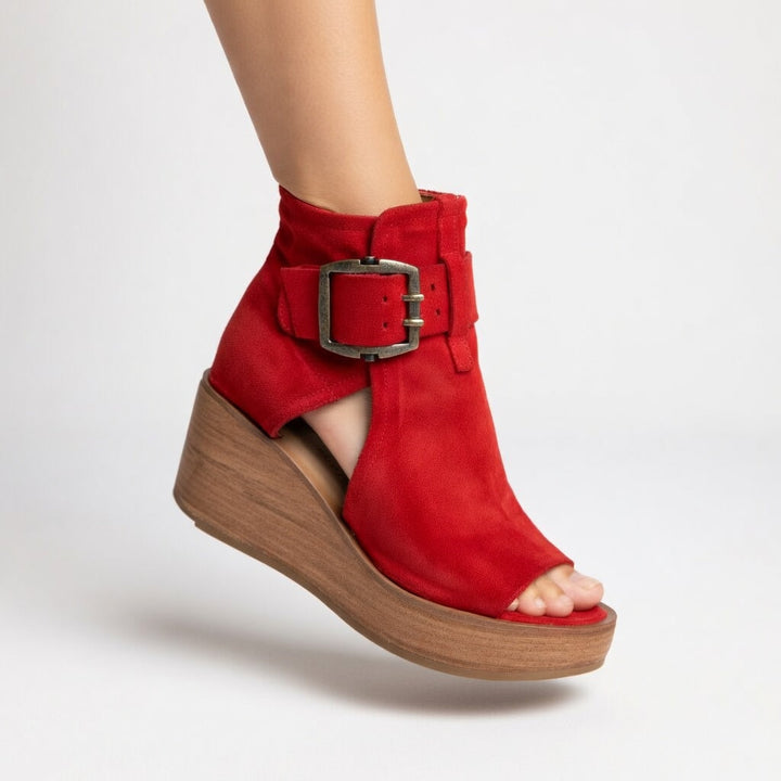 Macy | Stylish Buckle Open Wedge Ankle Boots