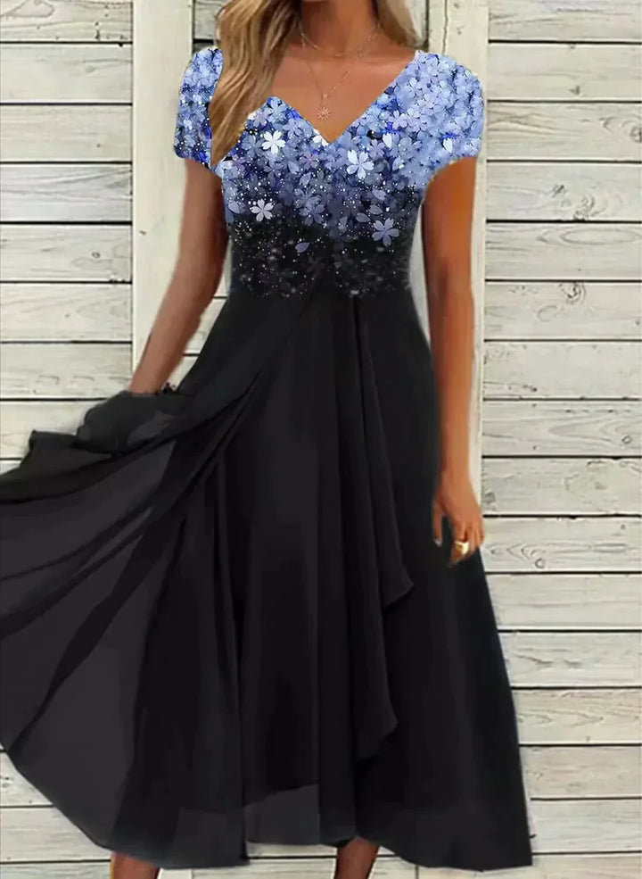 Aurora | Sparkle V-Neck Evening Midi Dress
