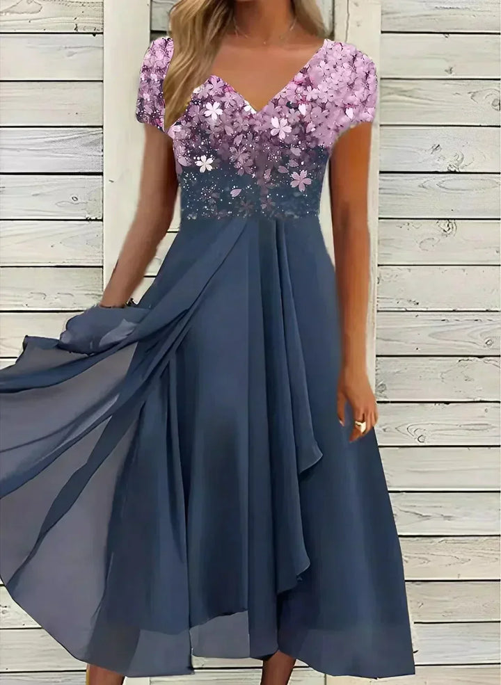 Aurora | Sparkle V-Neck Evening Midi Dress
