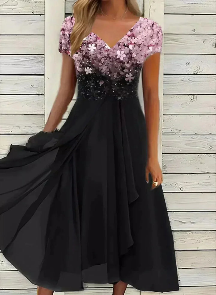 Aurora | Sparkle V-Neck Evening Midi Dress