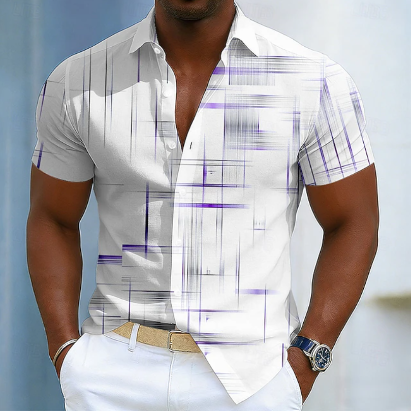 Hendrix | Short Sleeve Button Geometric Shirt