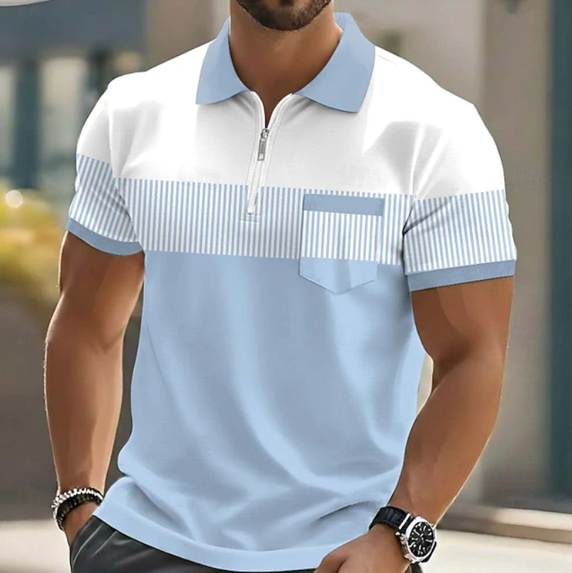 Theo | Casual Zipper Striped Polo Shirts