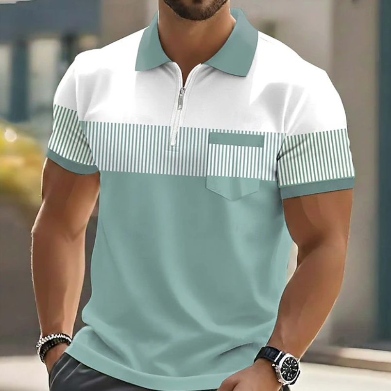 Theo | Casual Zipper Striped Polo Shirts