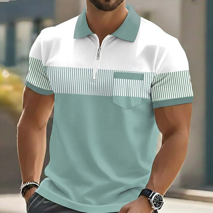 Theo | Casual Zipper Striped Polo Shirts