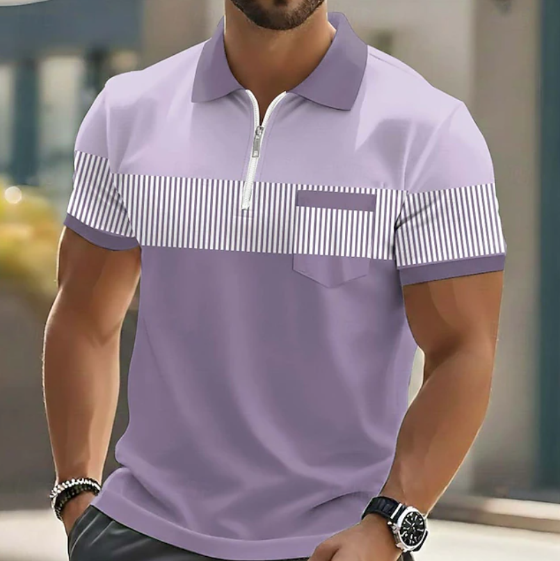 Theo | Casual Zipper Striped Polo Shirts