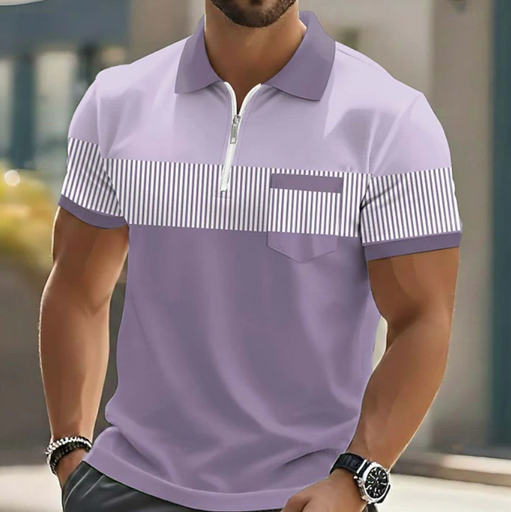 Theo | Casual Zipper Striped Polo Shirts