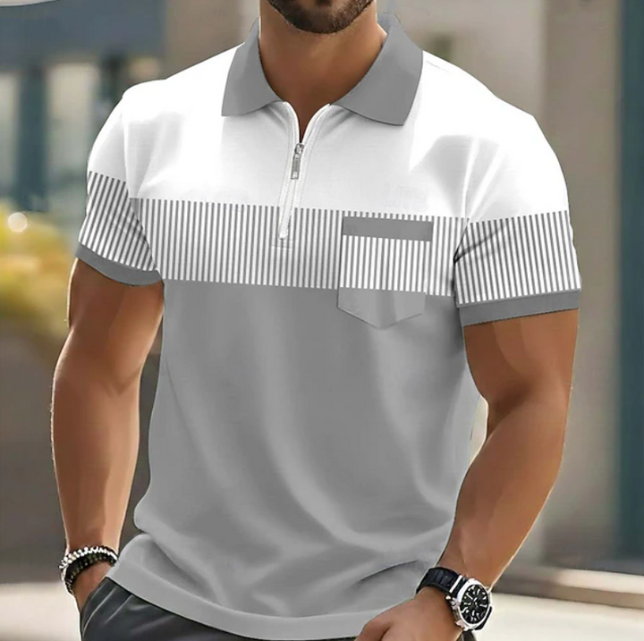 Theo | Casual Zipper Striped Polo Shirts