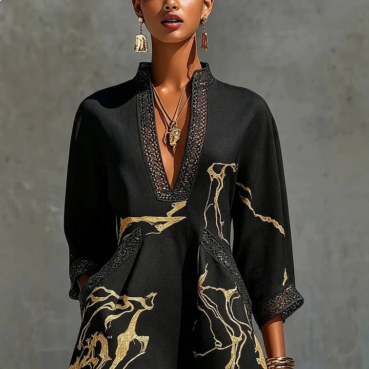Camille | Artful V-Neck Mini Dress