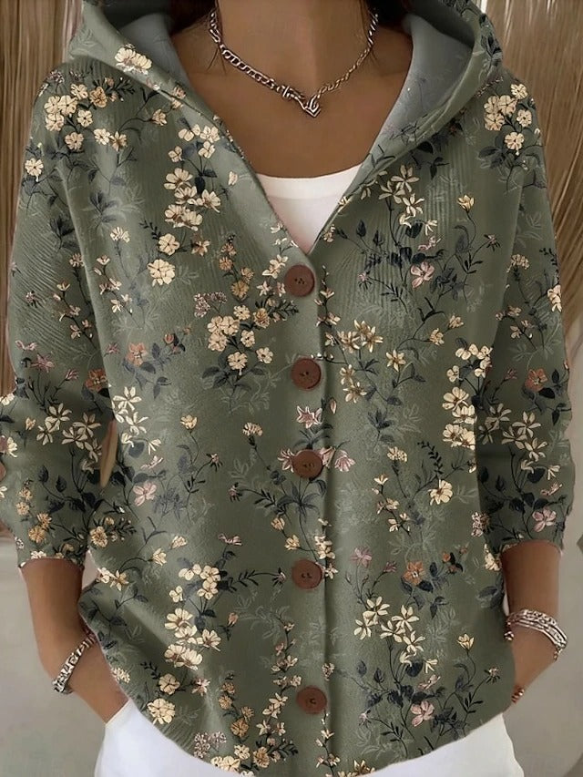 Yasmine | Elegant  Button Hooded Sweater