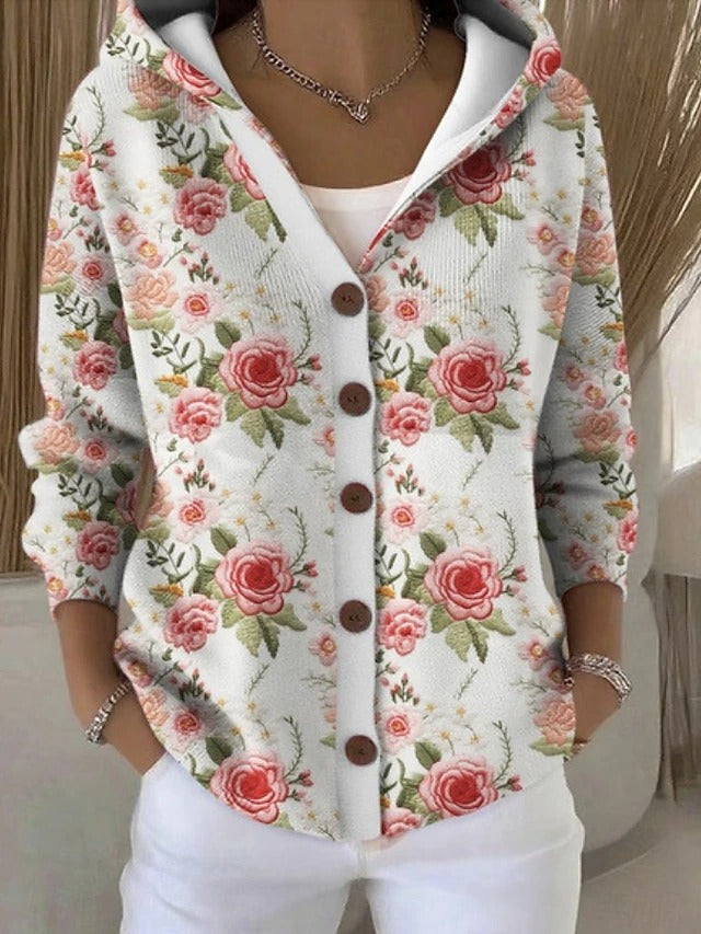 Yasmine | Elegant  Button Hooded Sweater