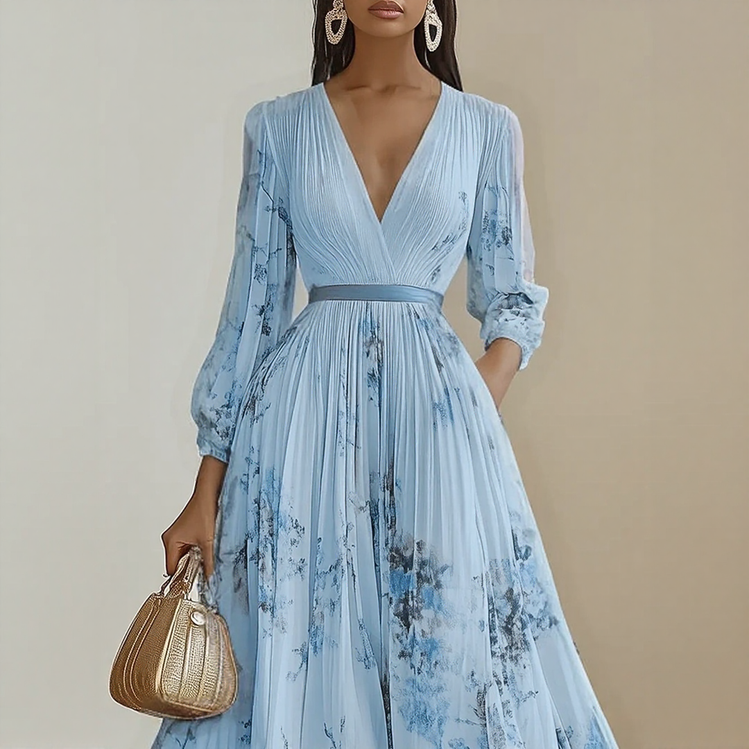 Alexia | Elegant Pleated Maxi V-Neck Dress