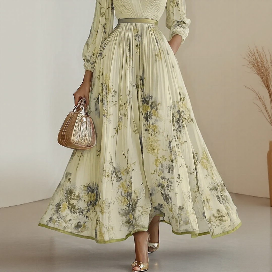Alexia | Elegant Pleated Maxi V-Neck Dress