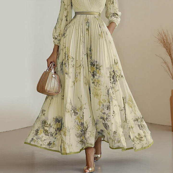 Alexia | Elegant Pleated Maxi V-Neck Dress