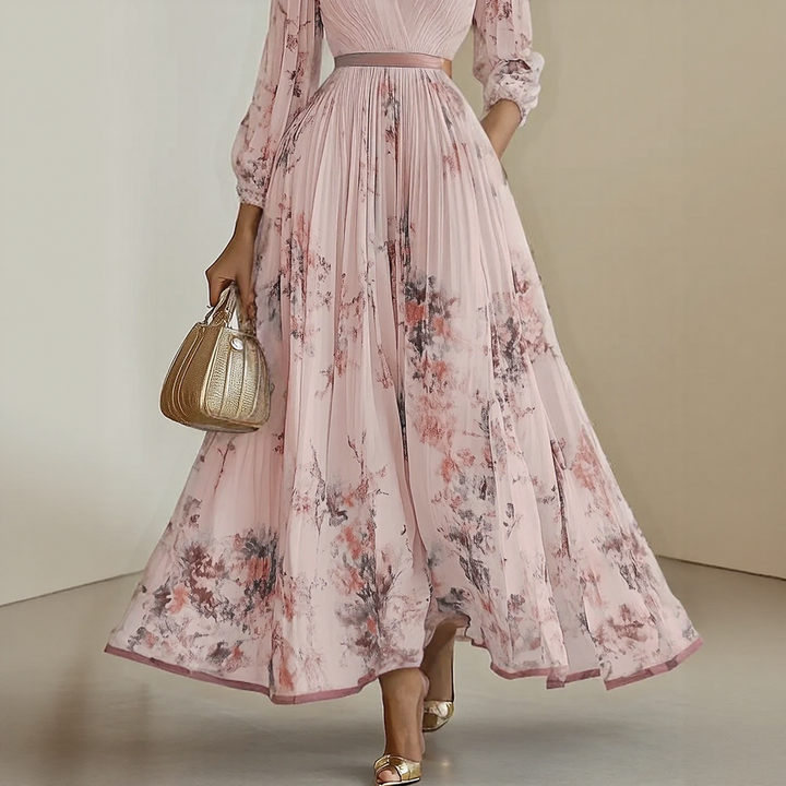 Alexia | Elegant Pleated Maxi V-Neck Dress