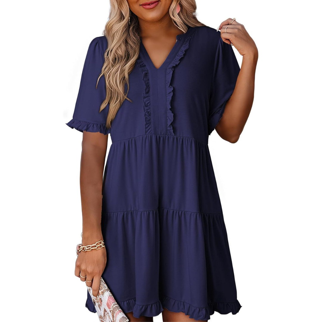 Vivienne | Casual V-Neck Mid Sleeve Mini Dress