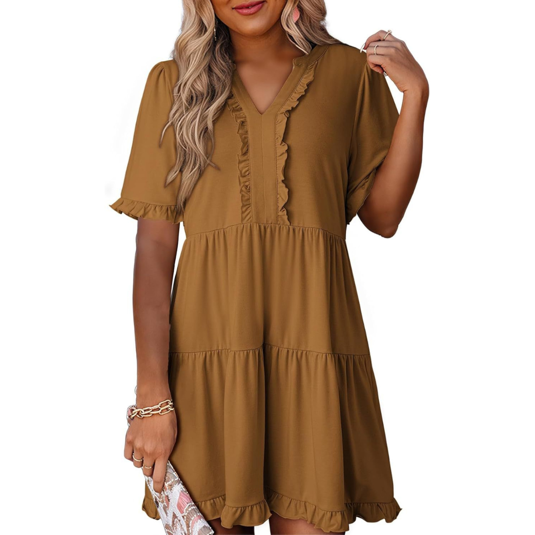 Vivienne | Casual V-Neck Mid Sleeve Mini Dress