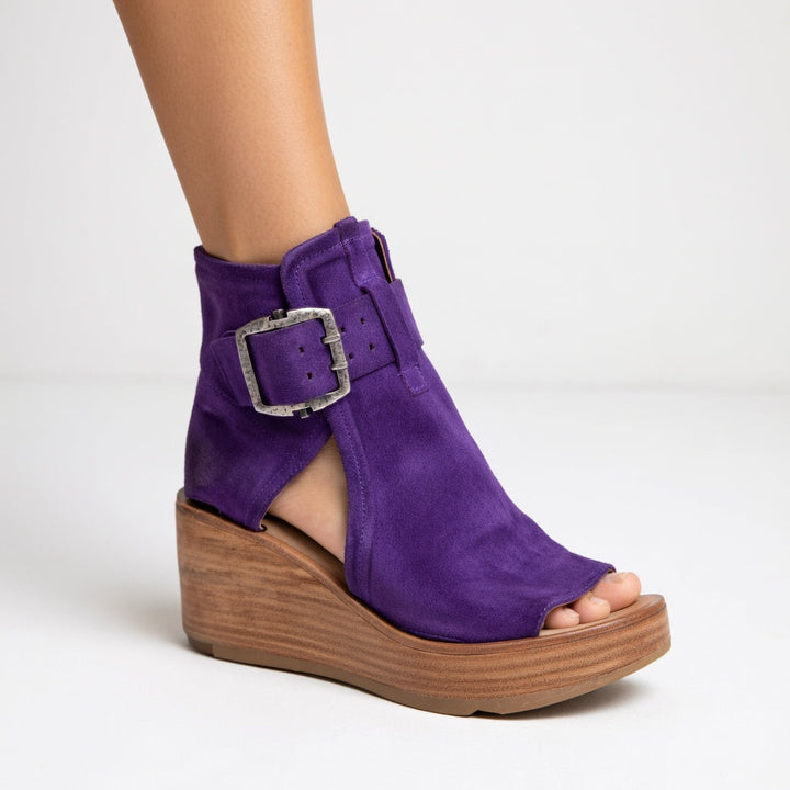 Macy | Stylish Buckle Open Wedge Ankle Boots