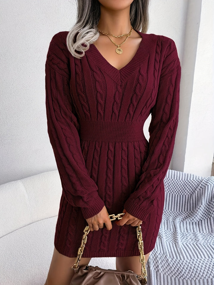 Rosalyn | Cable-Knit V-Neck Sweater Dress