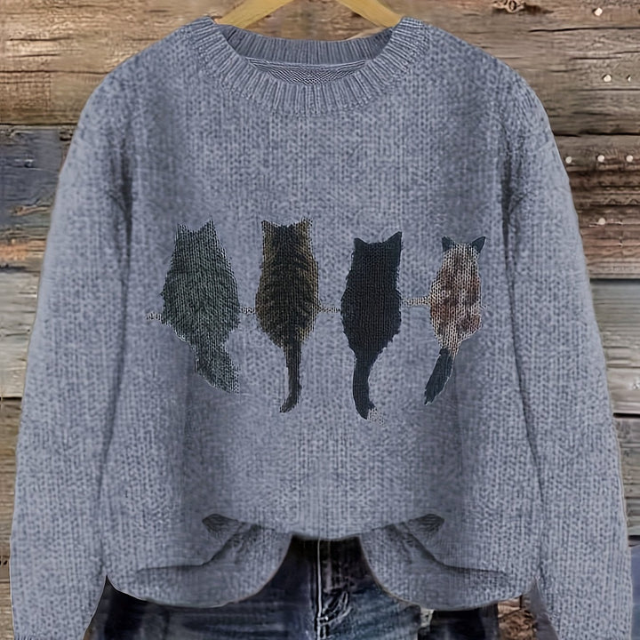 Maeve | Charming Cat-Print Knit Sweater
