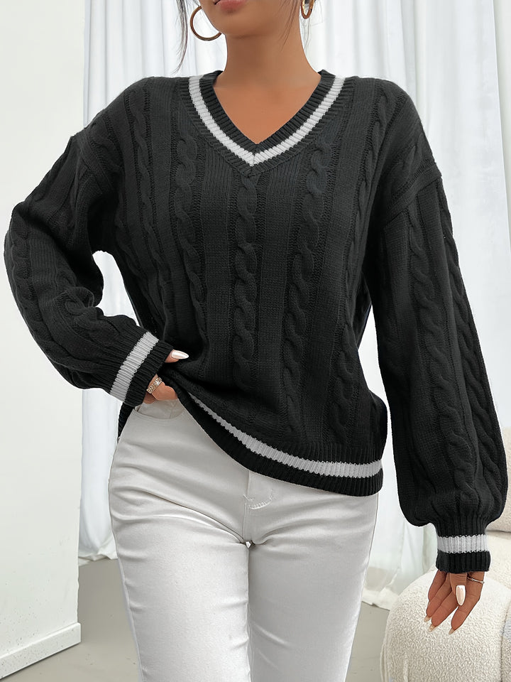 Whitney | V-Neck Cable-Knit Sweater