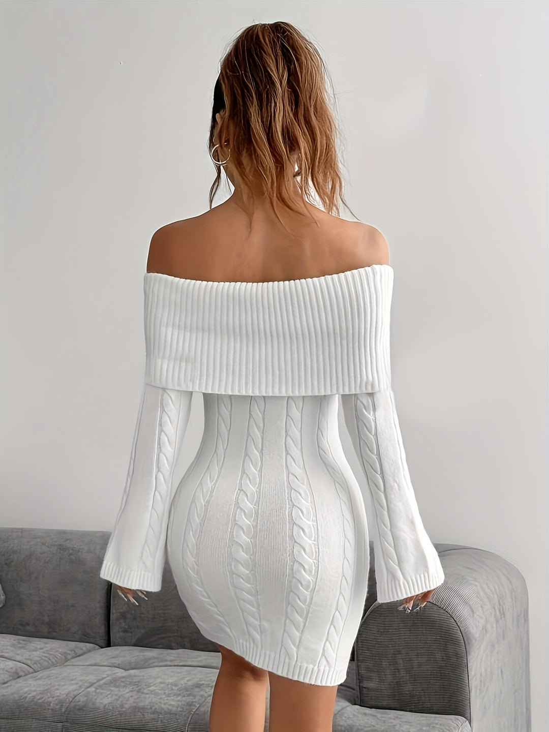 Marigold | Off-Shoulder Cable-Knit Dress