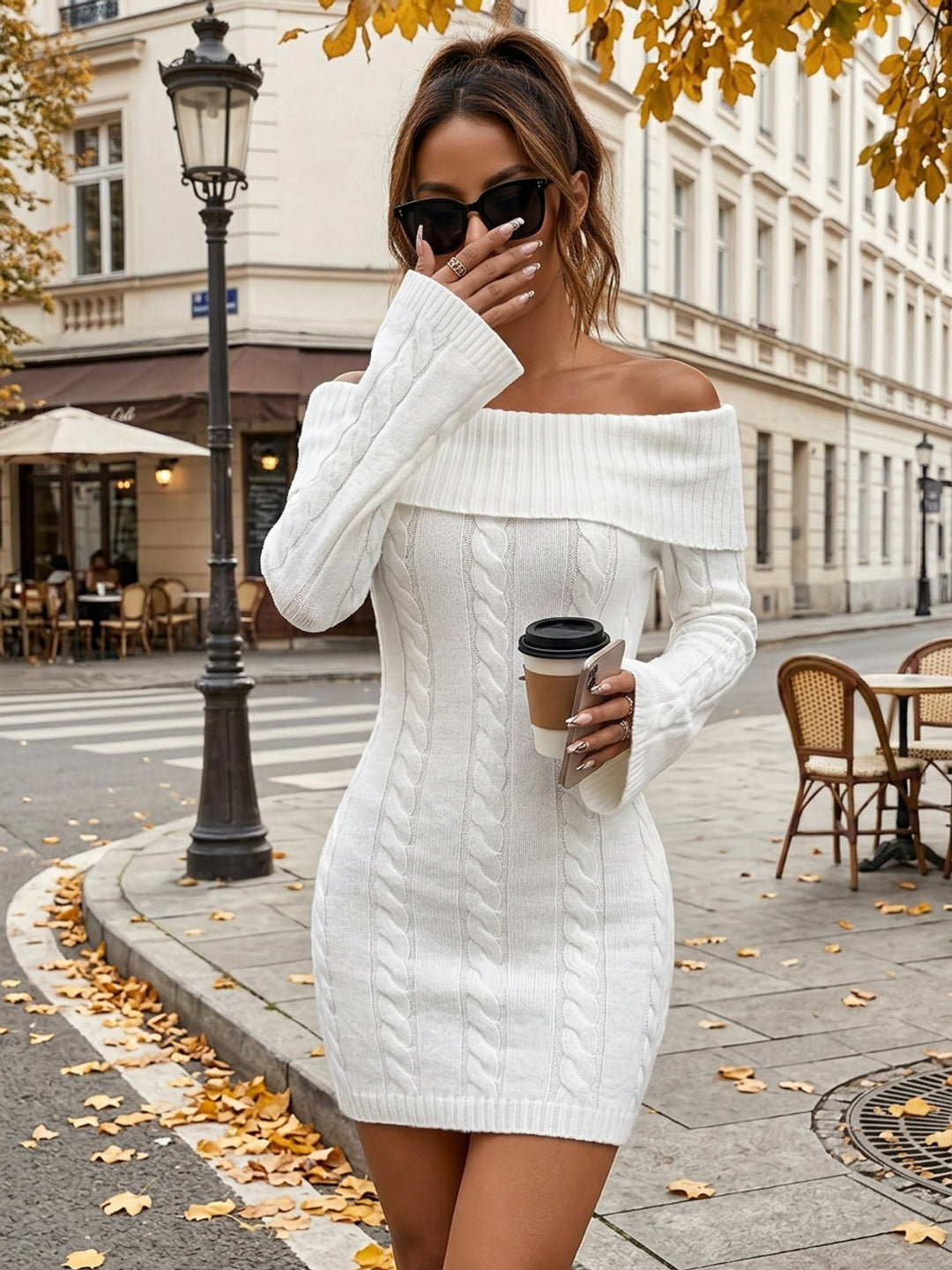 Marigold | Off-Shoulder Cable-Knit Dress