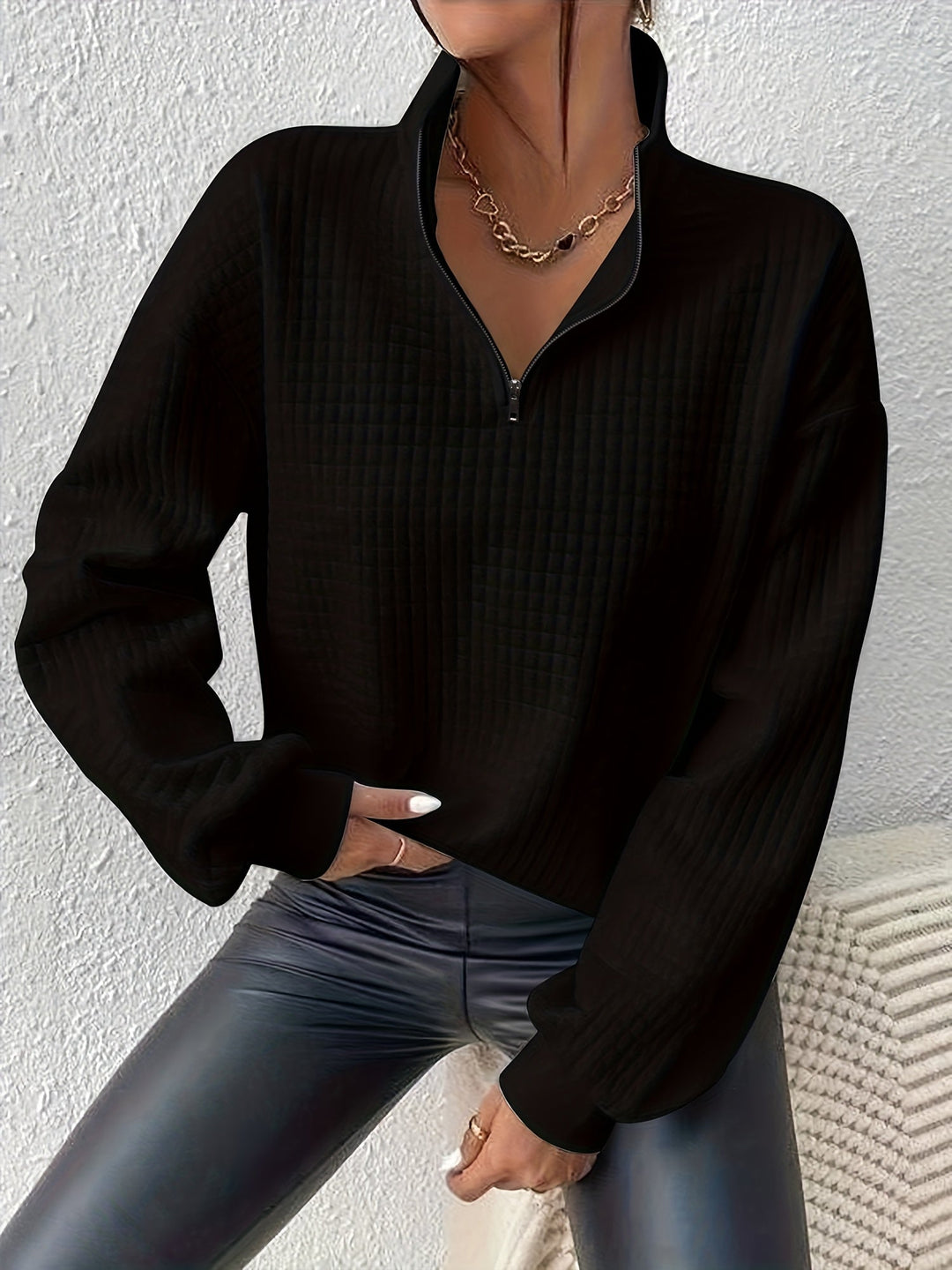 Paige | Textured Quarter-Zip Pullover