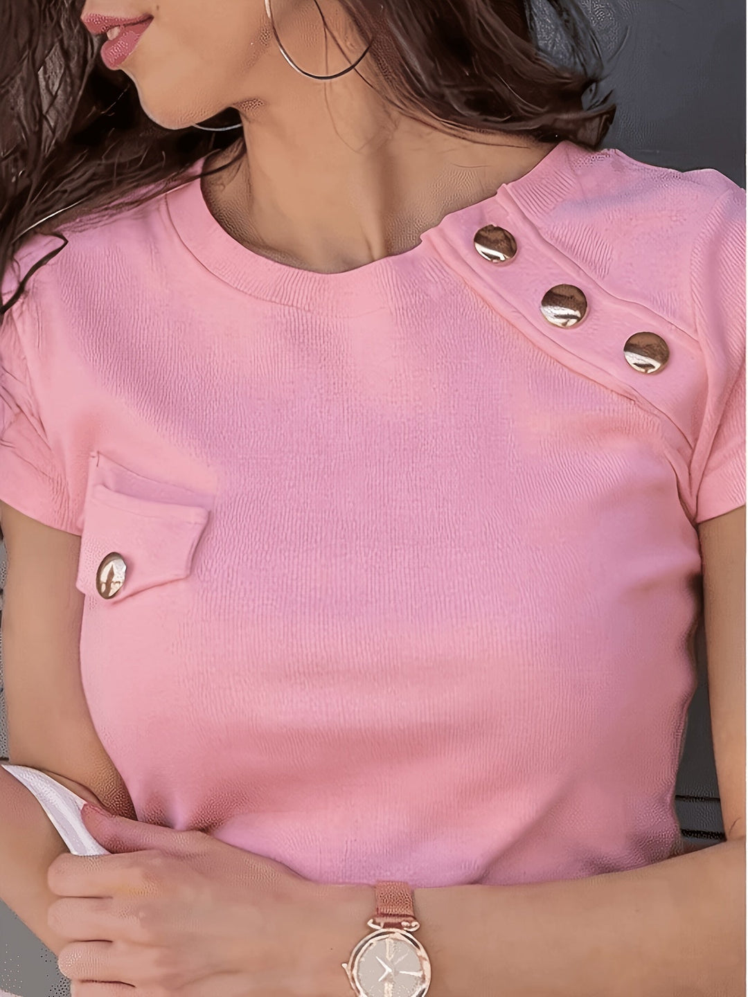 Fiona | Button-Accent Short-Sleeve Top