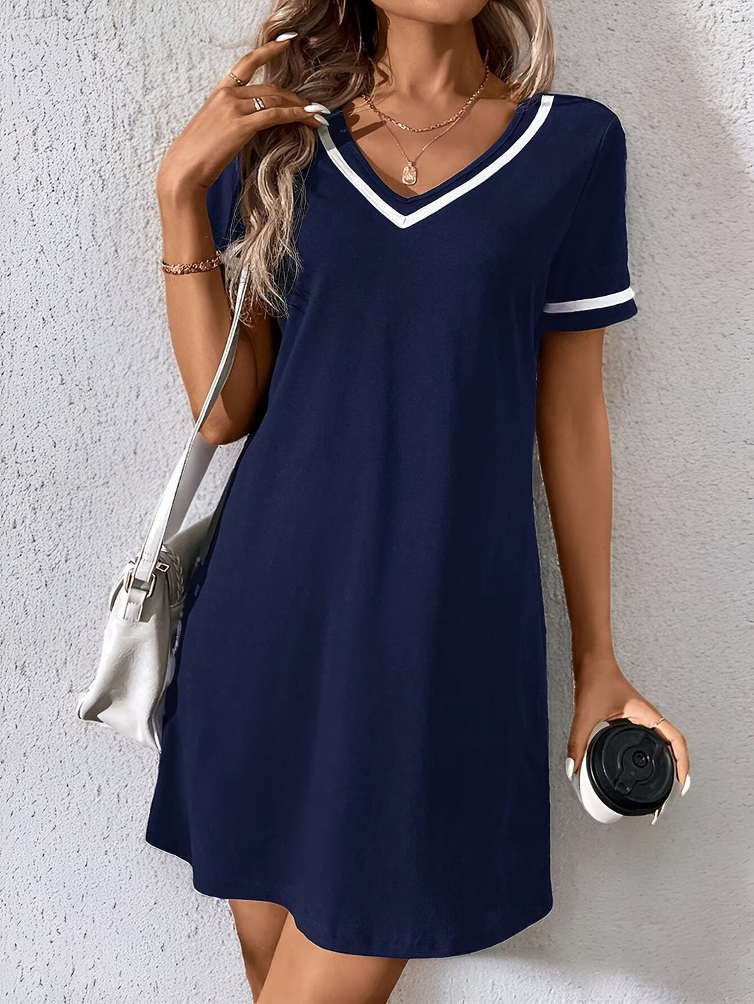Gaelle | Casual V-neck Color-Block Dress